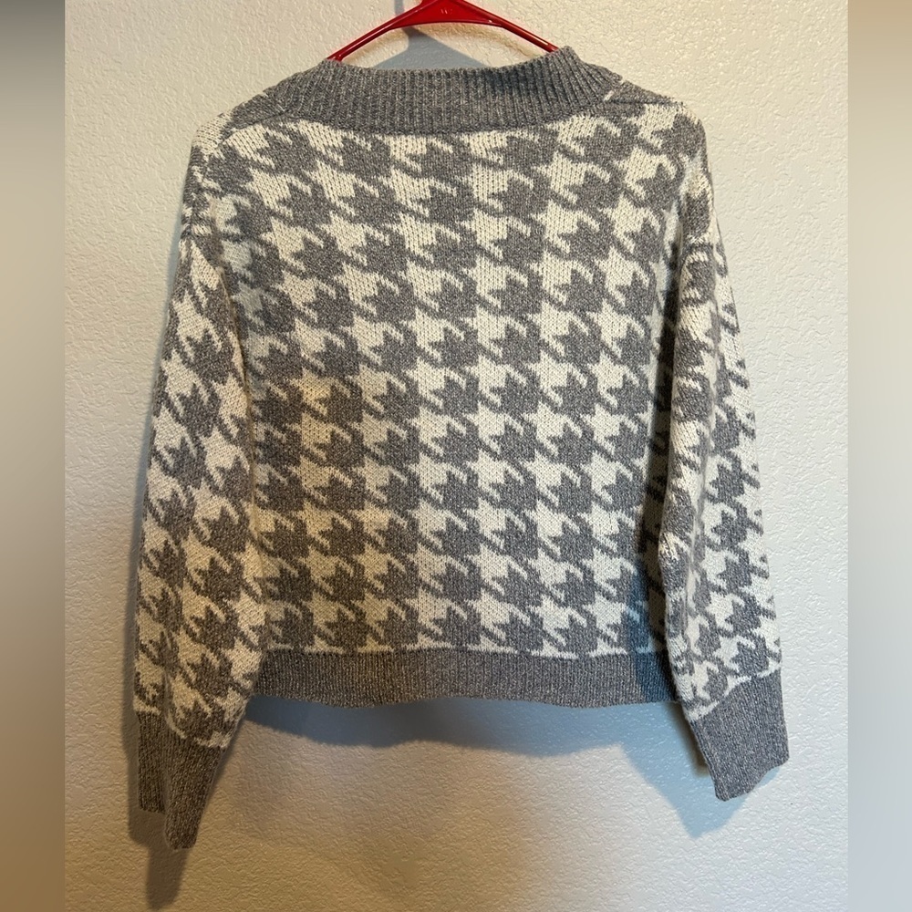 B11.06 SHEIN Cardigan Set Houndstooth Tank Sweater Gray/White S - Picture 3 of 5